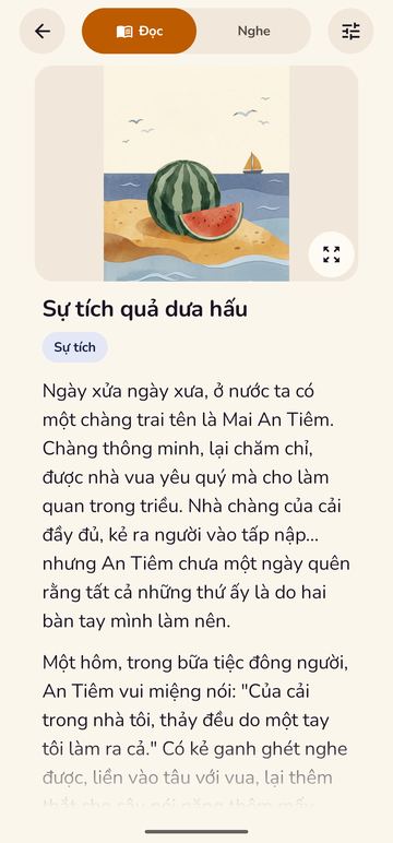 Màn hình đọc truyện Sự tích quả dưa hấu